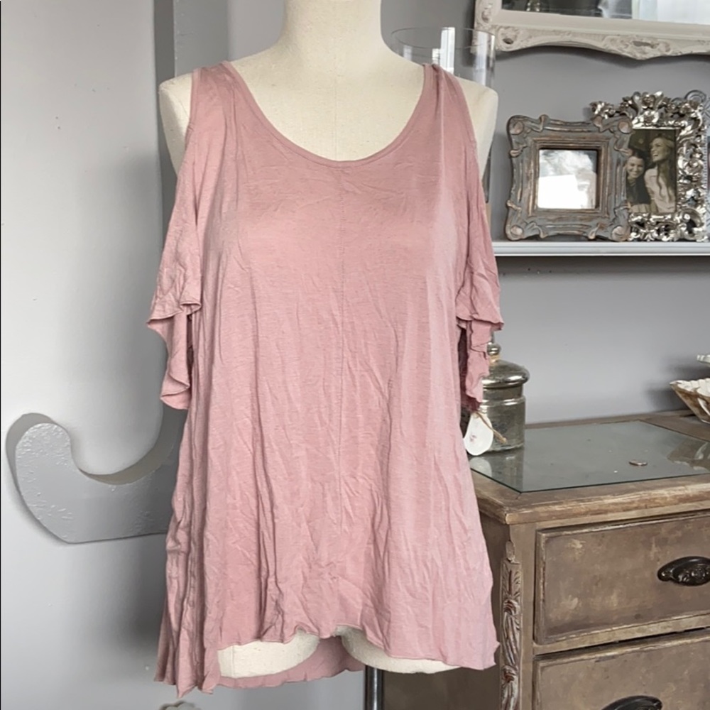 Cold shoulder blush/mauve top